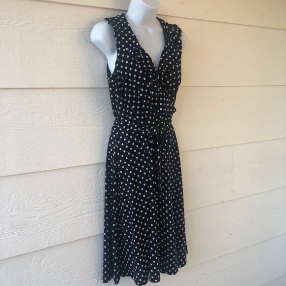 Chaps Size Medium Flirty Sleeveless Ruffled Polka Dot V-Neck Summer Dress - Picture 2 of 14